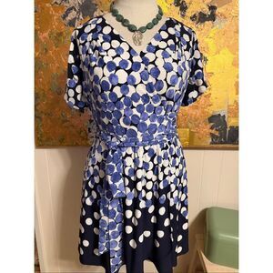 Tahari ASL Polka Dot Black & Blue Mini Wrap Cold shoulder Dress P10